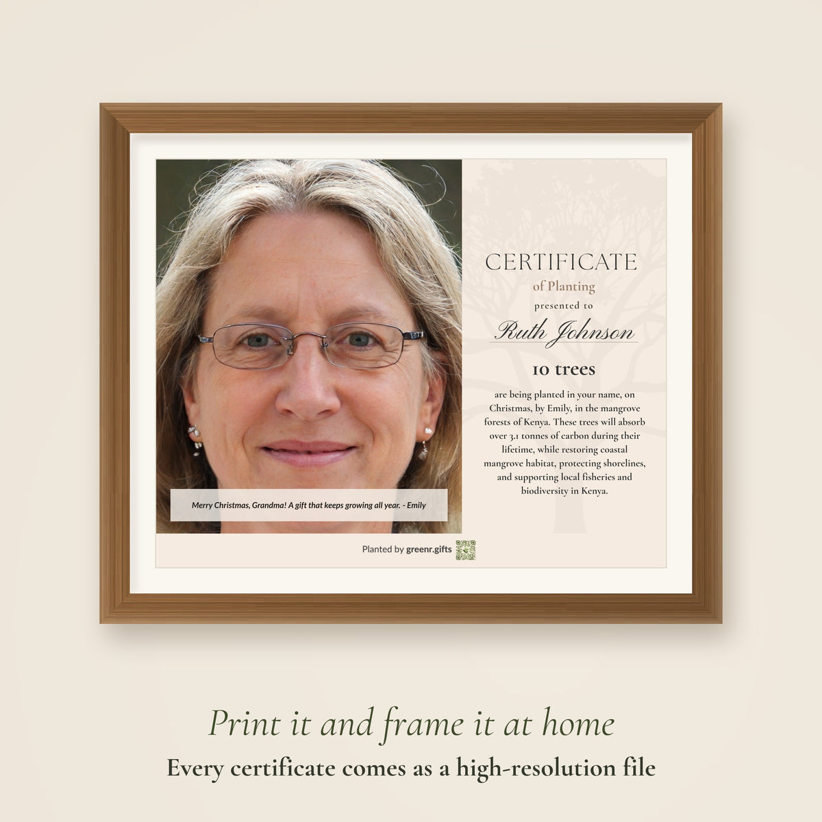 Christmas gift certificate printed and framed: every certificate comes as a high-resolution file to print and frame at home