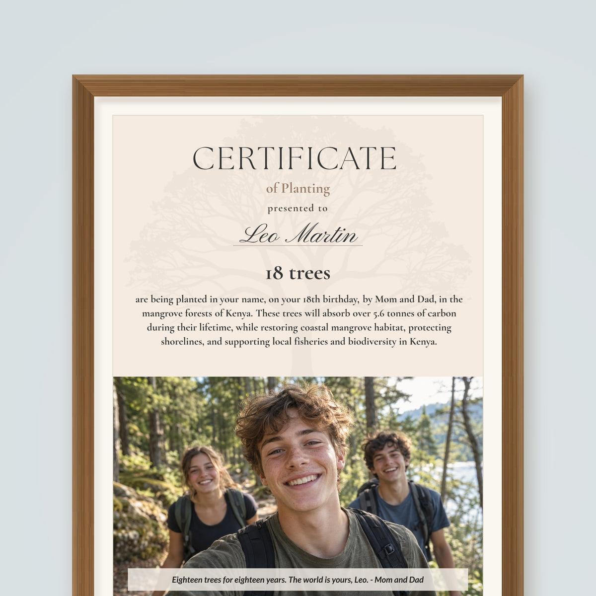 Forest Debut - 18 trees for 18th birthday certificate printed and framed: every certificate comes as a high-resolution file to print and frame at home