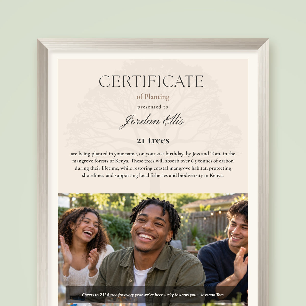Liberty Grove - 21 trees for 21th birthday certificate printed and framed: every certificate comes as a high-resolution file to print and frame at home