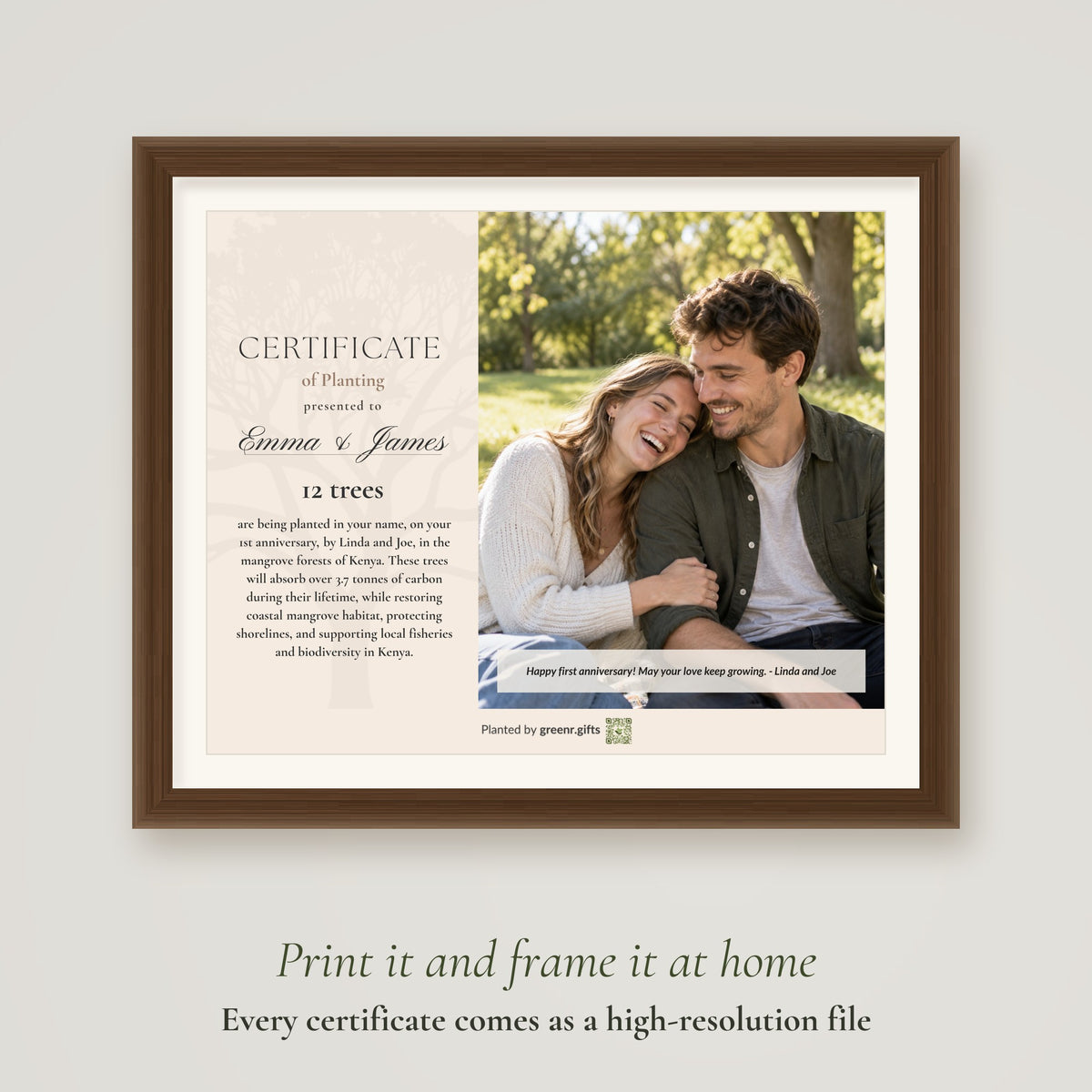 Love Grove - 1st anniversary certificate printed and framed: every certificate comes as a high-resolution file to print and frame at home